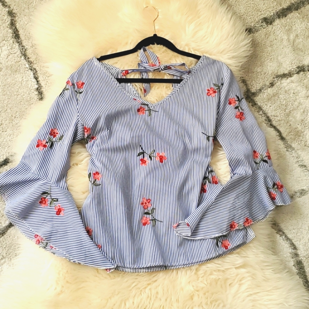 Striped, floral blouse